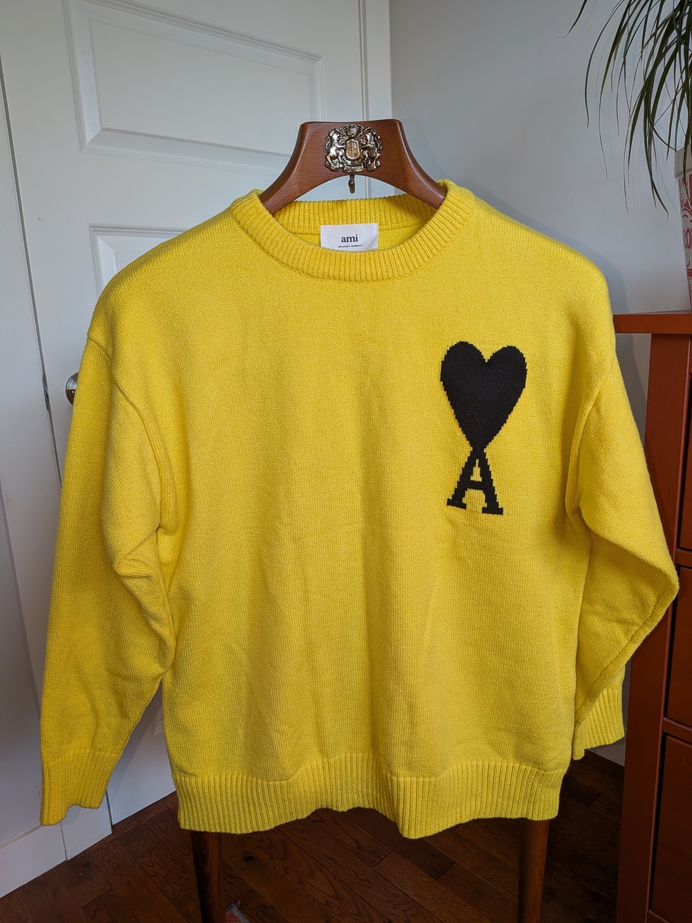 AMI Yellow Heart 'A' Crewneck Sweater